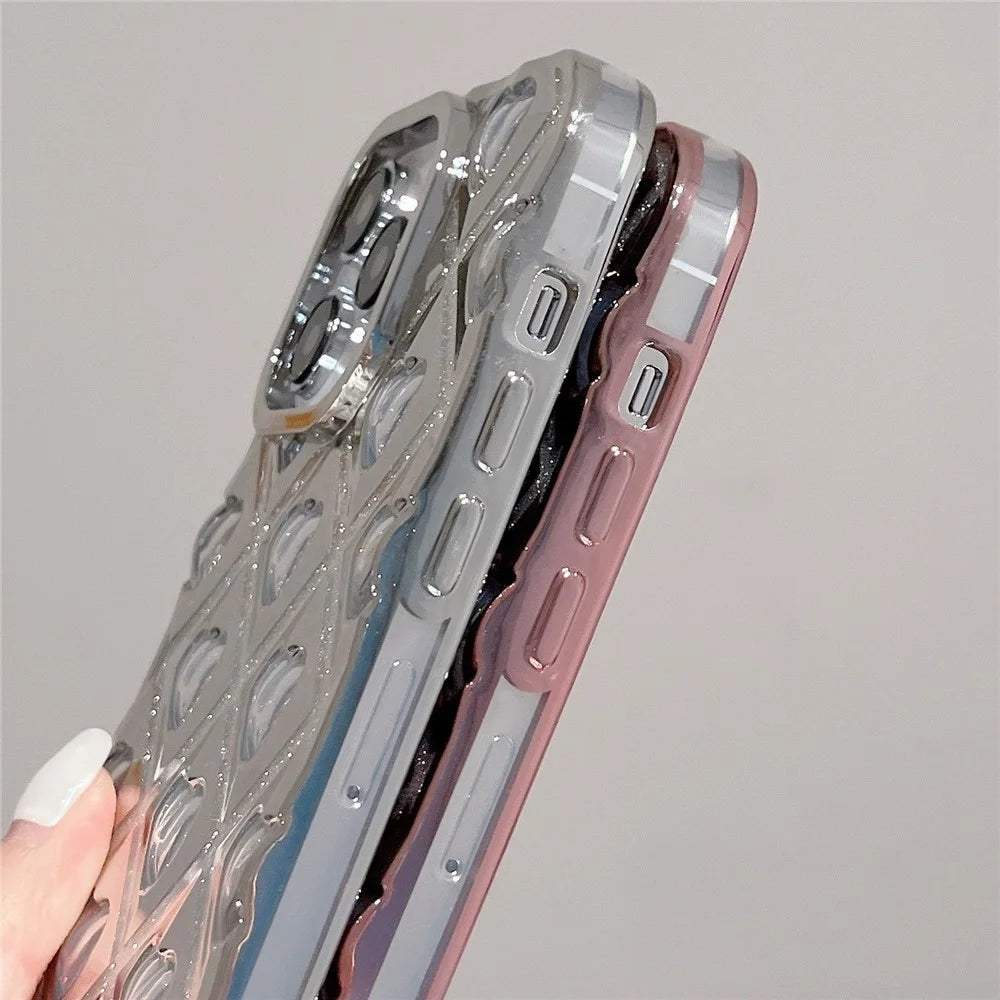 For iPhone 14 Pro Max Electroplating Rhombus Heart Phone Case TPU Cell Phone Cover - Pink - 6