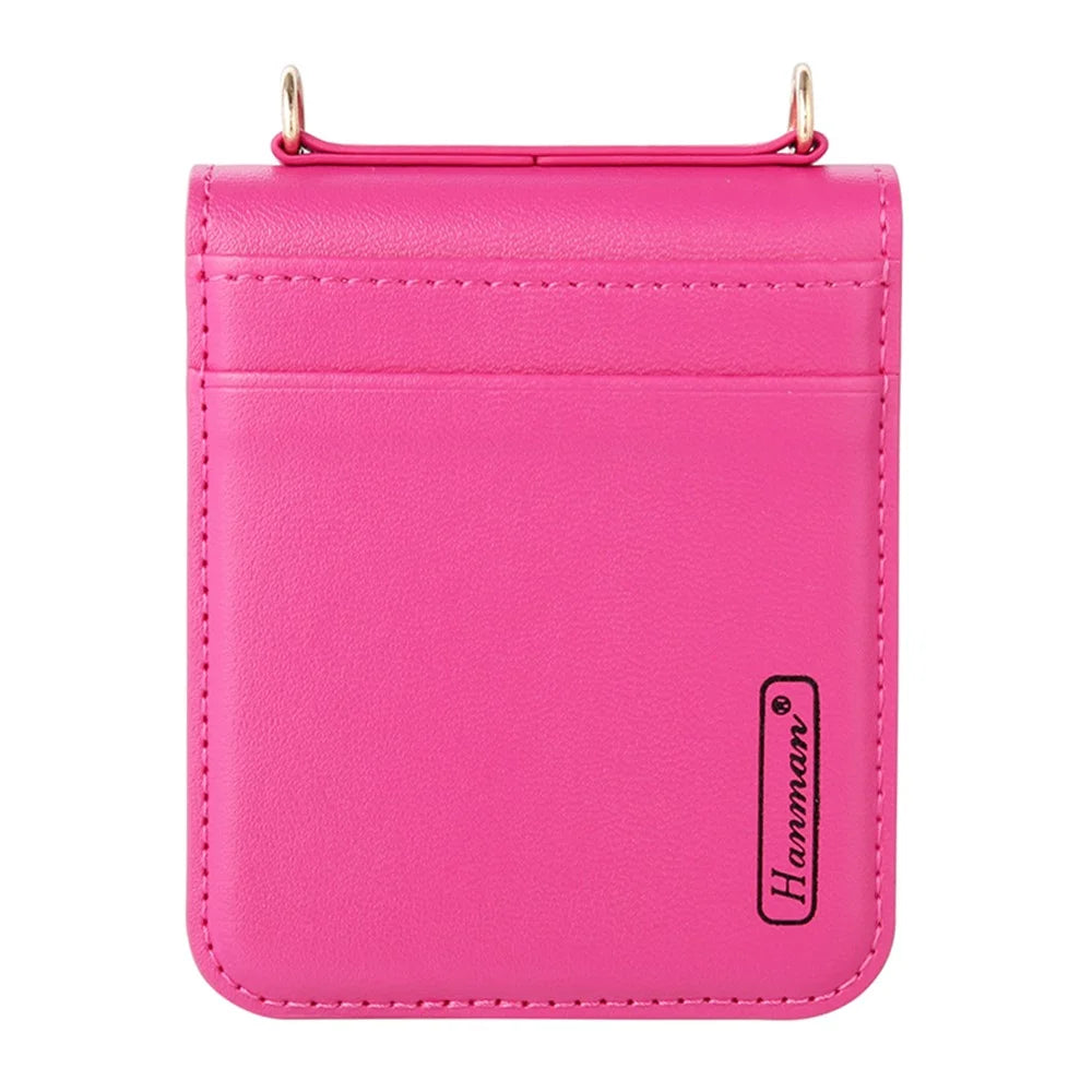 HANMAN For Samsung Galaxy Z Flip5 5G Card Holder Phone Case Litchi Texture Leather Coated PC Phone Cover - Red - 2