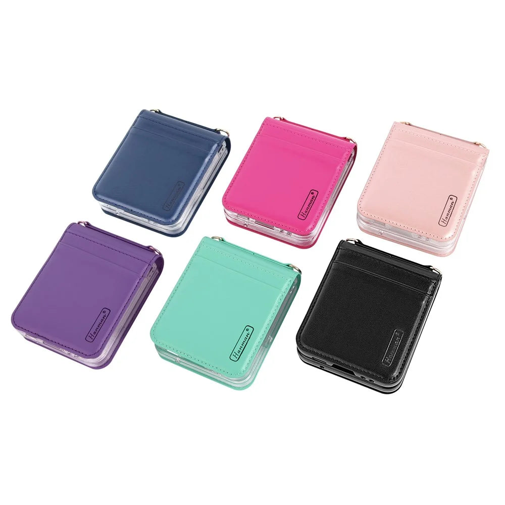 HANMAN For Samsung Galaxy Z Flip5 5G Card Holder Phone Case Litchi Texture Leather Coated PC Phone Cover - Red - 4