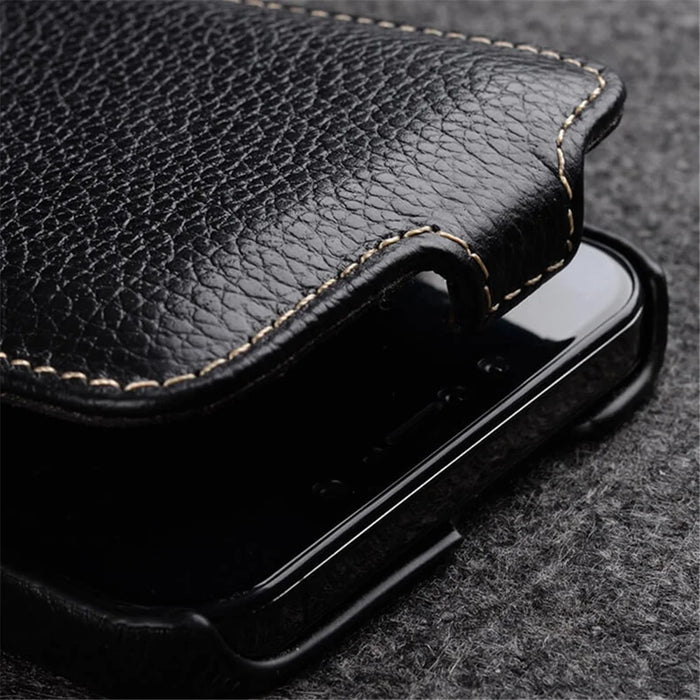 MELKCO For iPhone 13 Pro Max Phone Protective Shell Litchi Texture Genuine Cow Leather+PC Vertical Flip Case - Dark Blue - 4
