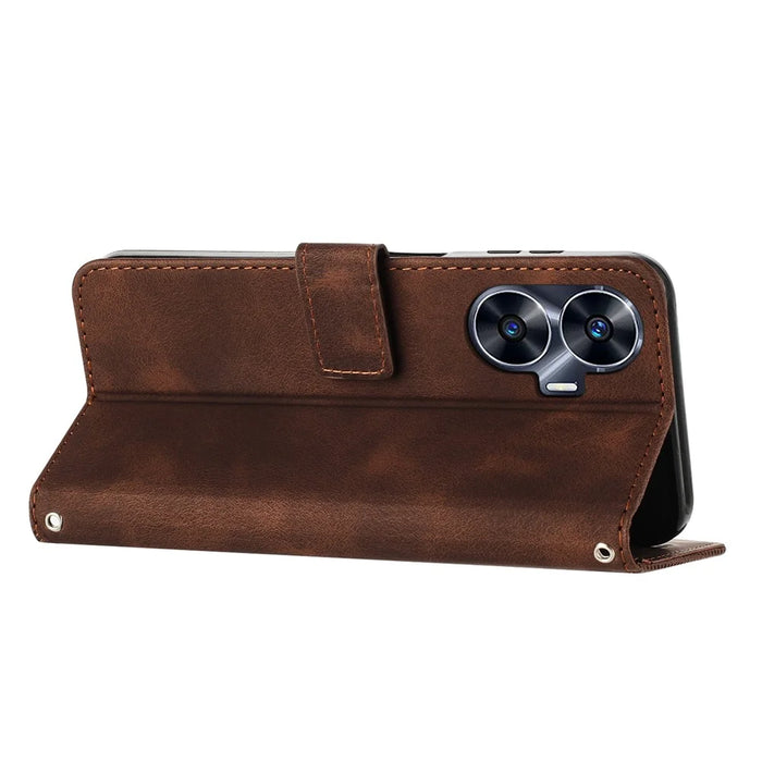 Wallet Cover for Realme C55 , Horizontal Stand Triangle Imprinted Leather Phone Case with Strap - Brown - 2