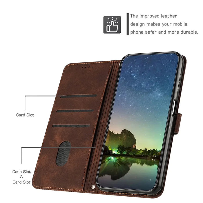 Wallet Cover for Realme C55 , Horizontal Stand Triangle Imprinted Leather Phone Case with Strap - Brown - 4