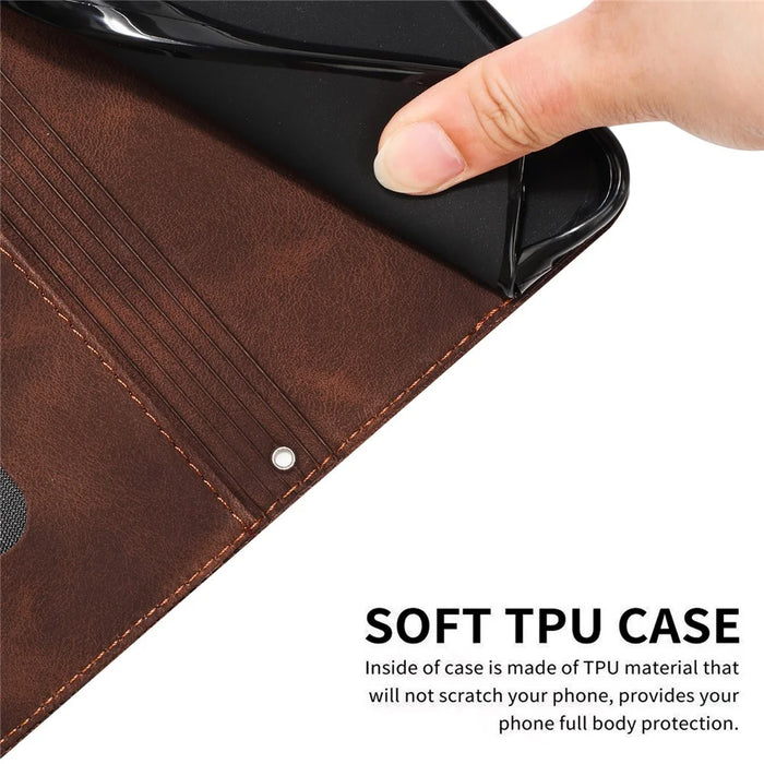 Wallet Cover for Realme C55 , Horizontal Stand Triangle Imprinted Leather Phone Case with Strap - Brown - 6