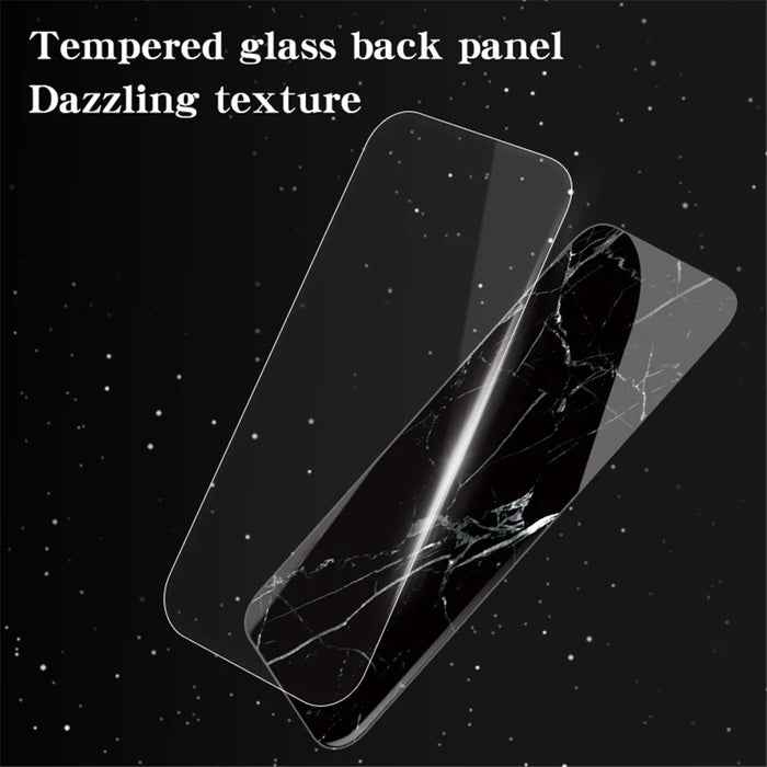 For iPhone 15 Marble Pattern Back Cover Tempered Glass+PC+TPU Anti-Scratch Phone Case - Black Marble - 4