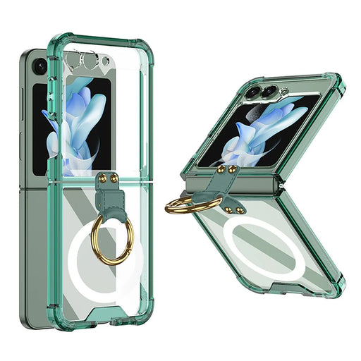 GKK For Samsung Galaxy Z Flip5 5G Kickstand Phone Case Airbag TPU Magnetic Cover - Transparent Green - 1
