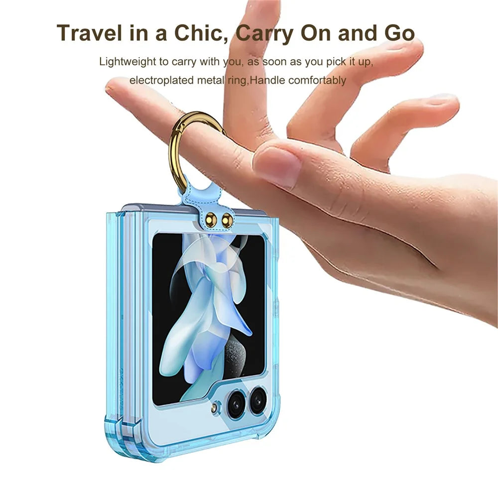 GKK For Samsung Galaxy Z Flip5 5G Kickstand Phone Case Airbag TPU Magnetic Cover - Transparent Green - 4