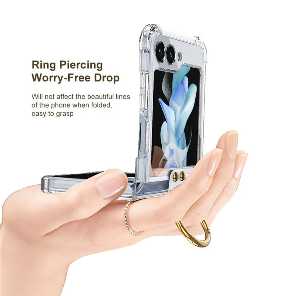 GKK For Samsung Galaxy Z Flip5 5G Kickstand Phone Case Airbag TPU Magnetic Cover - Transparent Green - 5