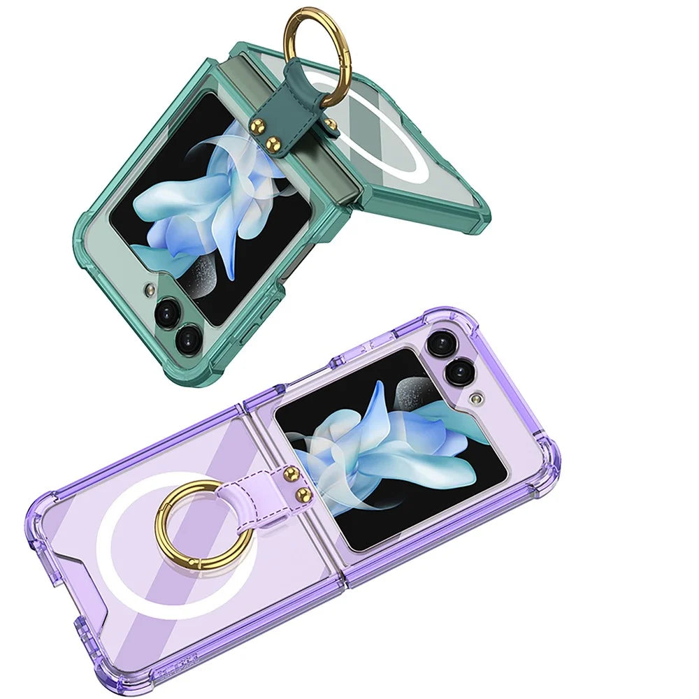 GKK For Samsung Galaxy Z Flip5 5G Kickstand Phone Case Airbag TPU Magnetic Cover - Transparent Green - 7