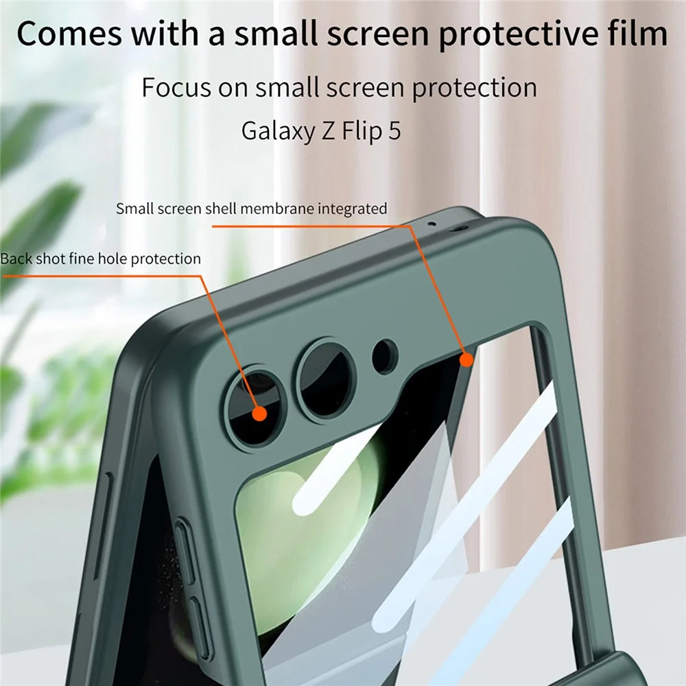 GKK For Samsung Galaxy Z Flip5 5G PC Phone Case Magnetic Hinge Protection Cover with Tempered Glass Small Screen Film - Matcha Green - 6