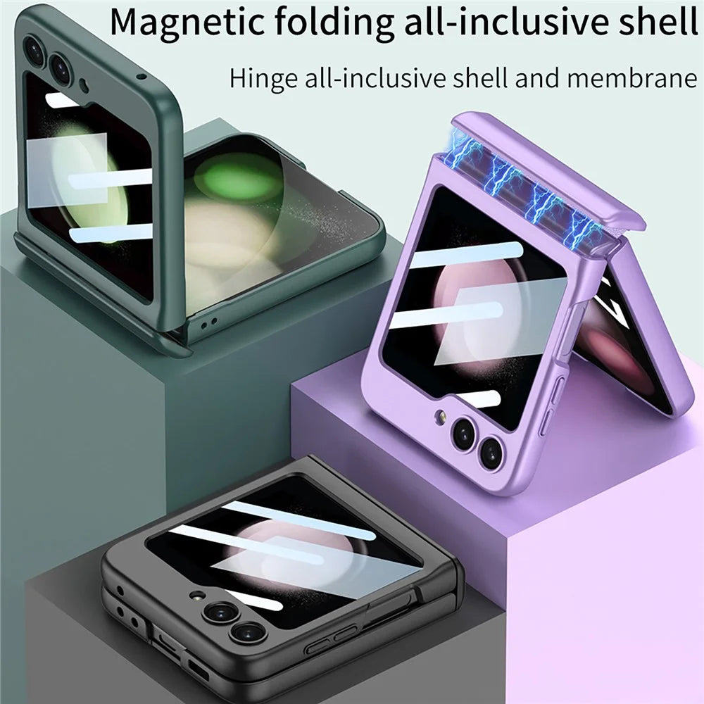 GKK For Samsung Galaxy Z Flip5 5G PC Phone Case Magnetic Hinge Protection Cover with Tempered Glass Small Screen Film - Matcha Green - 7