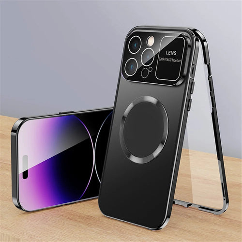 For iPhone 14 Pro Max PC + Aluminium Alloy Hybrid Phone Case All-Wrapped Cover Compatible with MagSafe with Tempered Glass Film - Black - 1