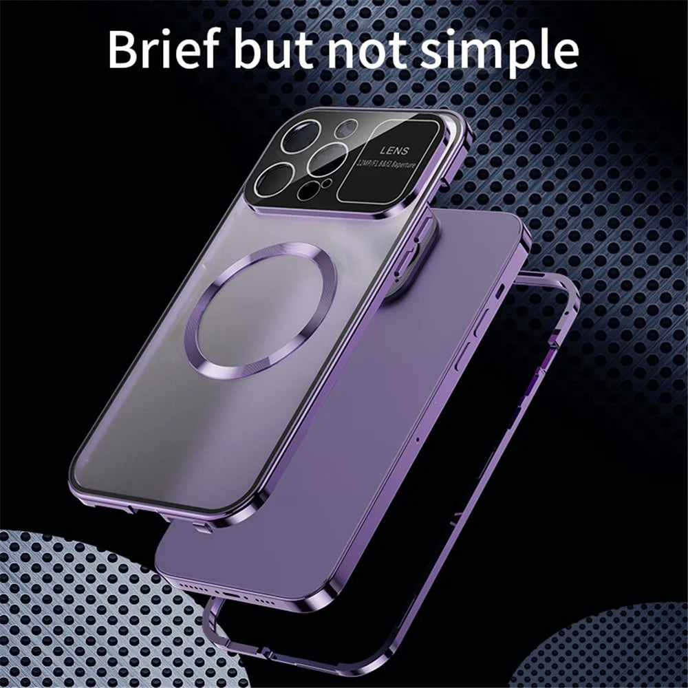 For iPhone 14 Pro Max PC + Aluminium Alloy Hybrid Phone Case All-Wrapped Cover Compatible with MagSafe with Tempered Glass Film - Black - 2