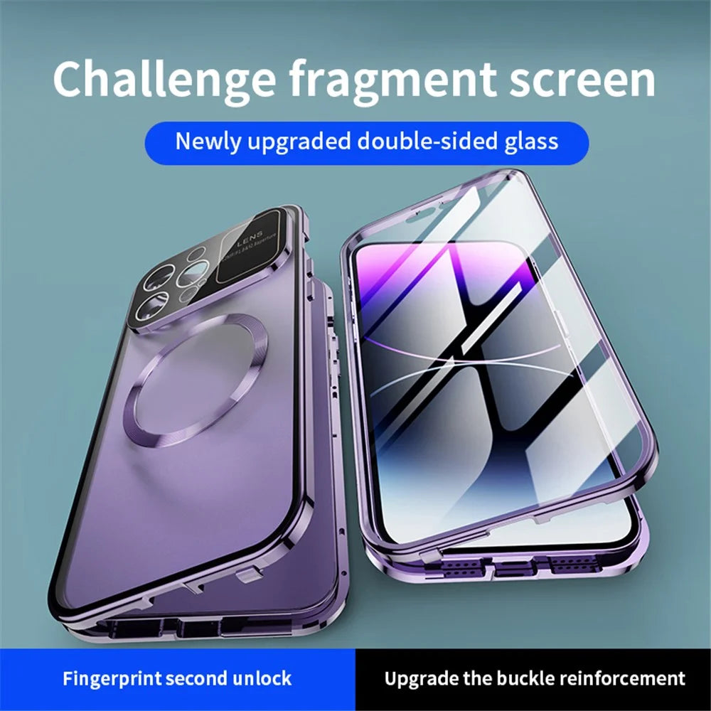For iPhone 14 Pro Max PC + Aluminium Alloy Hybrid Phone Case All-Wrapped Cover Compatible with MagSafe with Tempered Glass Film - Black - 3