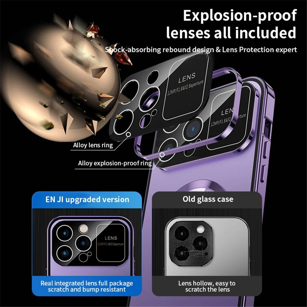 For iPhone 14 Pro Max PC + Aluminium Alloy Hybrid Phone Case All-Wrapped Cover Compatible with MagSafe with Tempered Glass Film - Black - 6