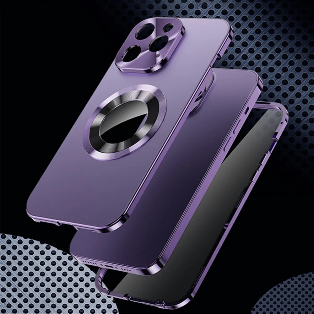 For iPhone 14 Pro Max Anti-peep Phone Case Compatible with MagSafe Aluminium Alloy+Tempered Glass+PC Back Cover - Purple - 2