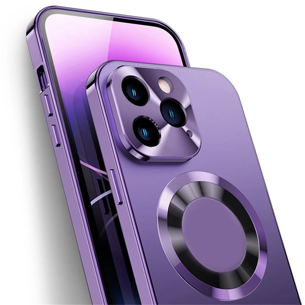 For iPhone 14 Pro Max Anti-peep Phone Case Compatible with MagSafe Aluminium Alloy+Tempered Glass+PC Back Cover - Purple - 3