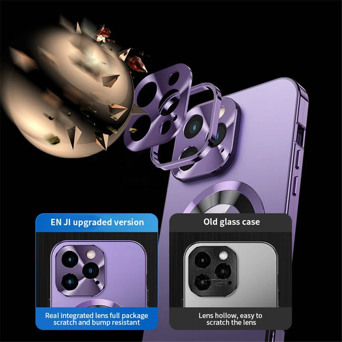 For iPhone 14 Pro Magnetic Phone Case Compatible with MagSafe PC+Aluminium Alloy+ Anti-peep Tempered Glass Phone Cover - Purple - 7