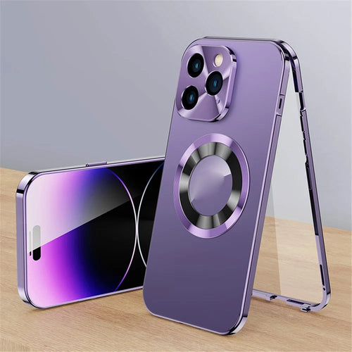 Full Protection Phone Case for iPhone 13 Pro Aluminium Alloy+Tempered Glass+PC Cover Compatible with MagSafe - Purple - 1