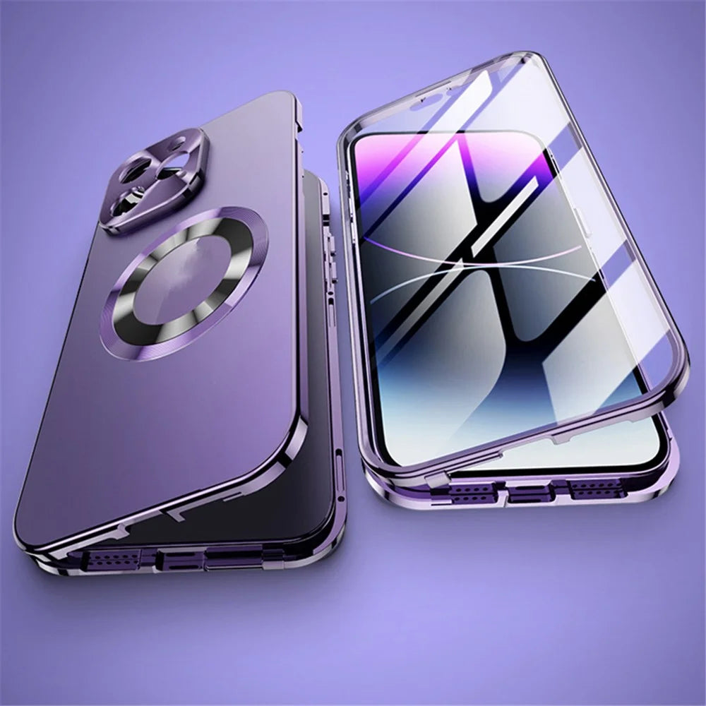 Full Protection Phone Case for iPhone 13 Pro Aluminium Alloy+Tempered Glass+PC Cover Compatible with MagSafe - Purple - 4