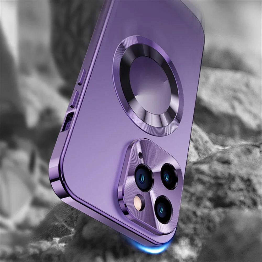 Full Protection Phone Case for iPhone 13 Pro Aluminium Alloy+Tempered Glass+PC Cover Compatible with MagSafe - Purple - 5