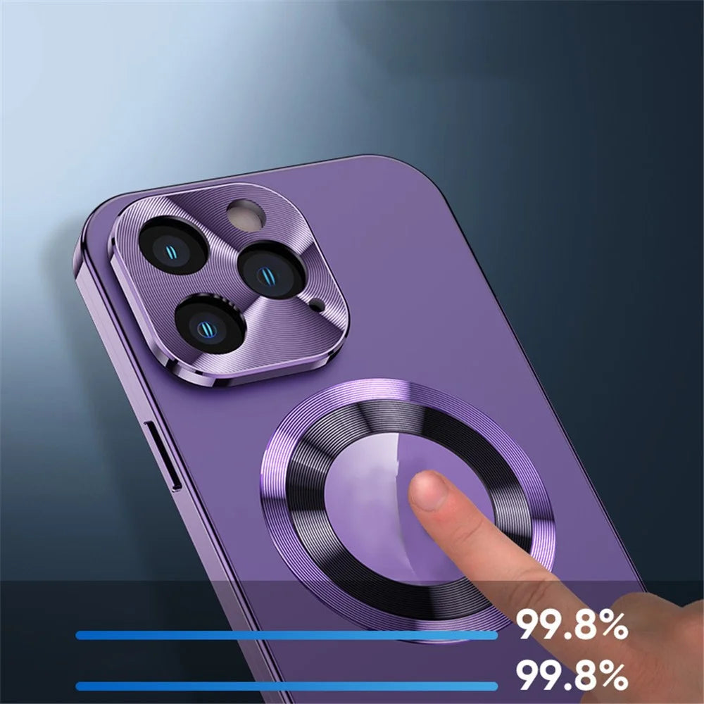 Full Protection Phone Case for iPhone 13 Pro Aluminium Alloy+Tempered Glass+PC Cover Compatible with MagSafe - Purple - 6
