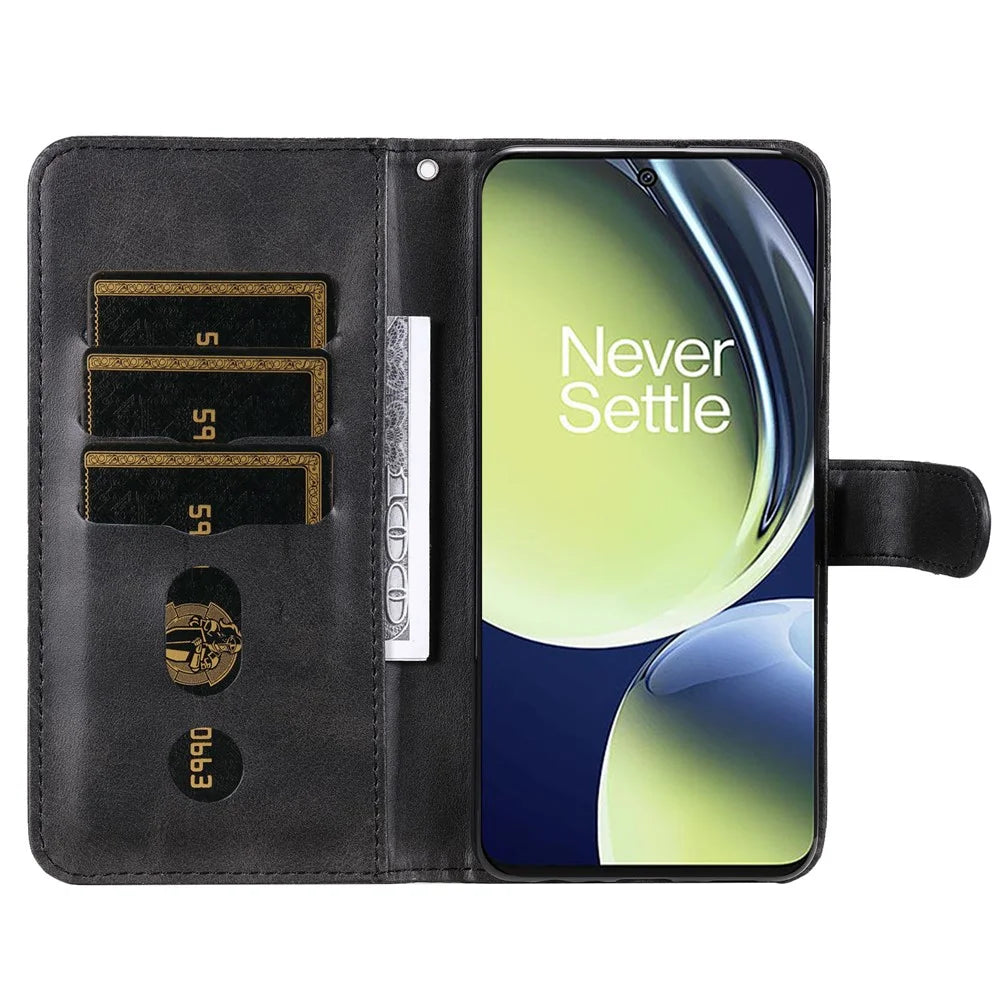 For OnePlus Nord CE 3 Lite 5G / N30 5G / Oppo K11x 5G Calf Texture Shockproof Case Zipper Pocket Wallet Stand Smartphone Cover - Black - 2