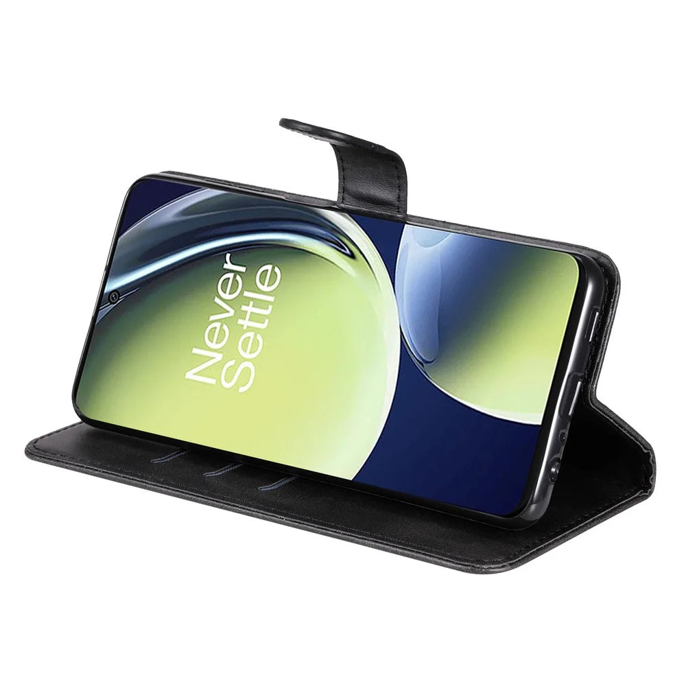 For OnePlus Nord CE 3 Lite 5G / N30 5G / Oppo K11x 5G Calf Texture Shockproof Case Zipper Pocket Wallet Stand Smartphone Cover - Black - 4
