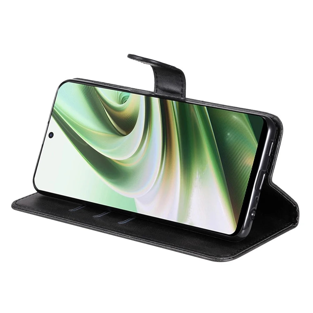 For OnePlus Nord CE3 5G / Oppo K11 5G Zipper Pocket Wallet Stand Phone Case Calf Texture Leather Cover - Black - 3