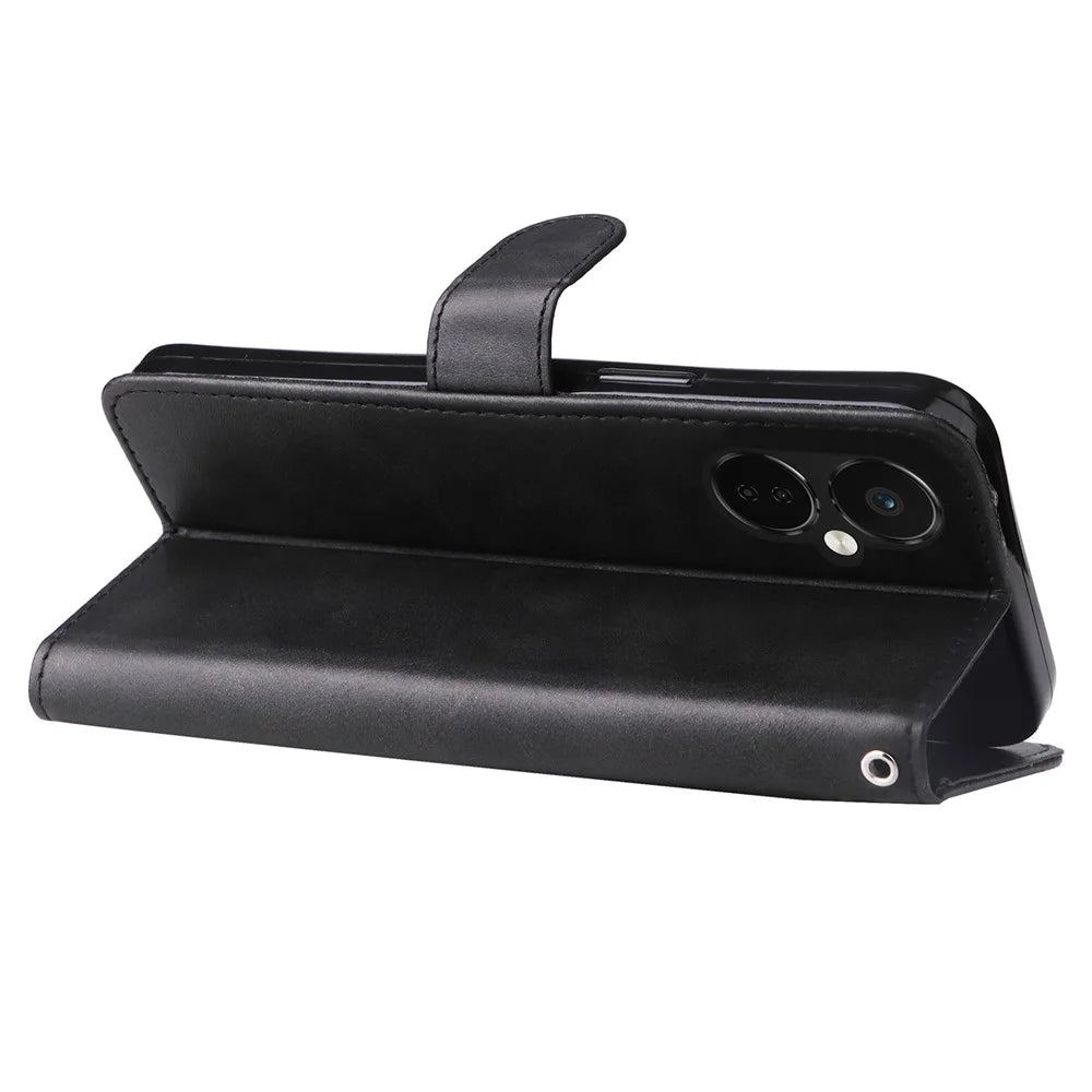 For OnePlus Nord CE3 5G / Oppo K11 5G Zipper Pocket Wallet Stand Phone Case Calf Texture Leather Cover - Black - 4