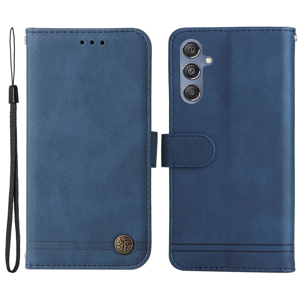 For Samsung Galaxy F34 5G / M34 5G Leather Wallet Cases Skin Touch Phone Cover Stand with Strap - Blue - 1