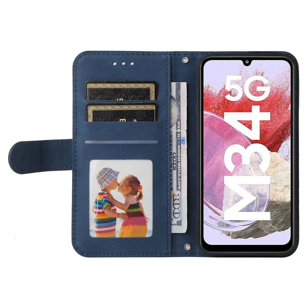 For Samsung Galaxy F34 5G / M34 5G Leather Wallet Cases Skin Touch Phone Cover Stand with Strap - Blue - 2