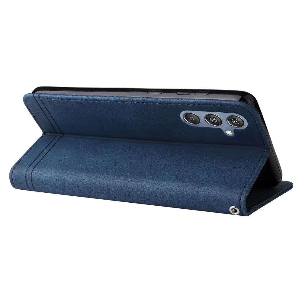 For Samsung Galaxy F34 5G / M34 5G Leather Wallet Cases Skin Touch Phone Cover Stand with Strap - Blue - 4