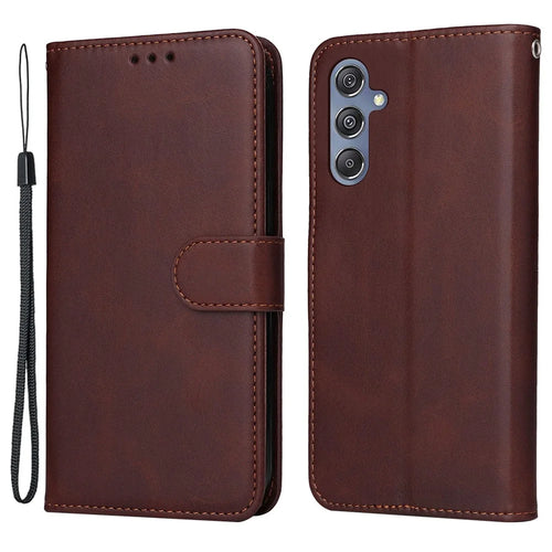 For Samsung Galaxy F34 5G / M34 5G Shockproof Phone Shell Calf Texture PU Leather Wallet Stand Cover - Brown - 1