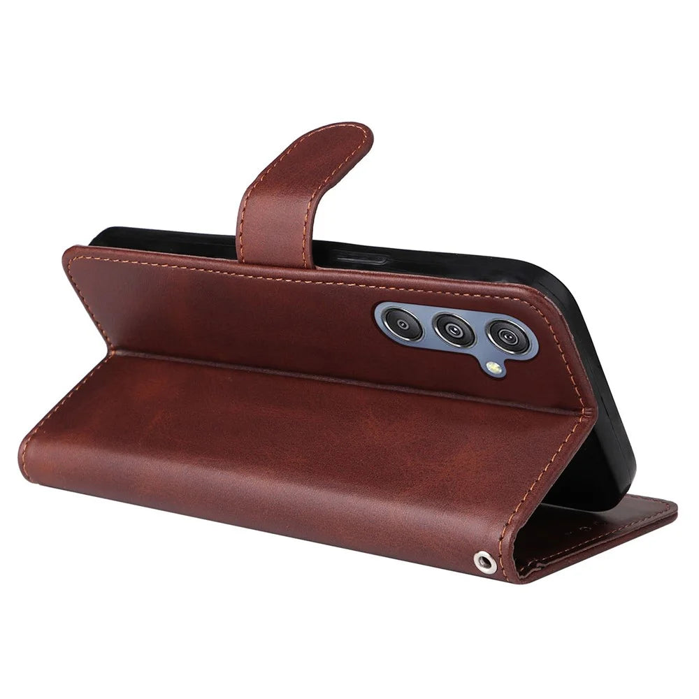 For Samsung Galaxy F34 5G / M34 5G Shockproof Phone Shell Calf Texture PU Leather Wallet Stand Cover - Brown - 4