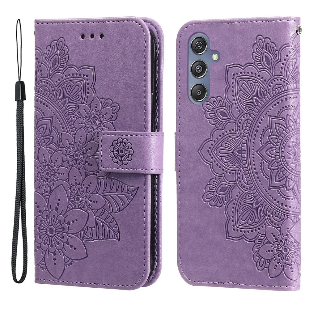 Stand Cover for Samsung Galaxy F34 5G / M34 5G Flower Imprint PU Leather Wallet Phone Case - Purple - 1