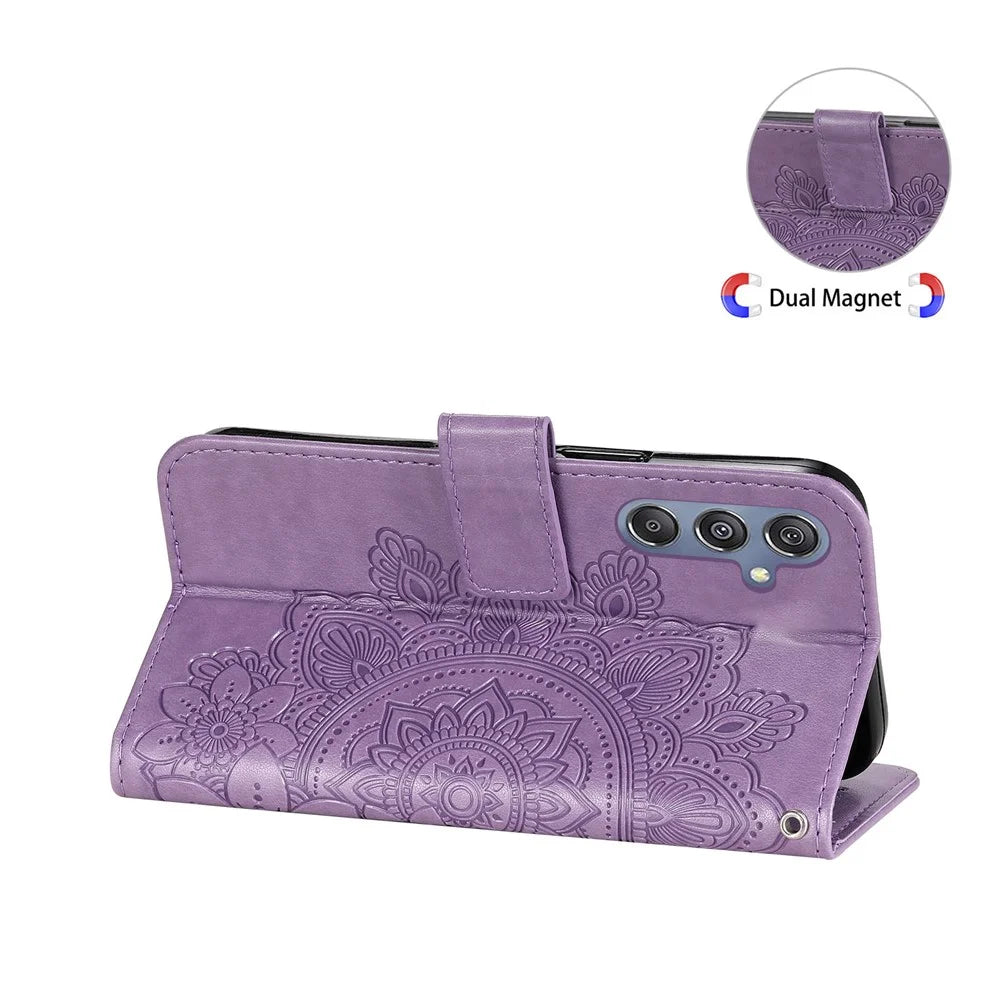 Stand Cover for Samsung Galaxy F34 5G / M34 5G Flower Imprint PU Leather Wallet Phone Case - Purple - 4