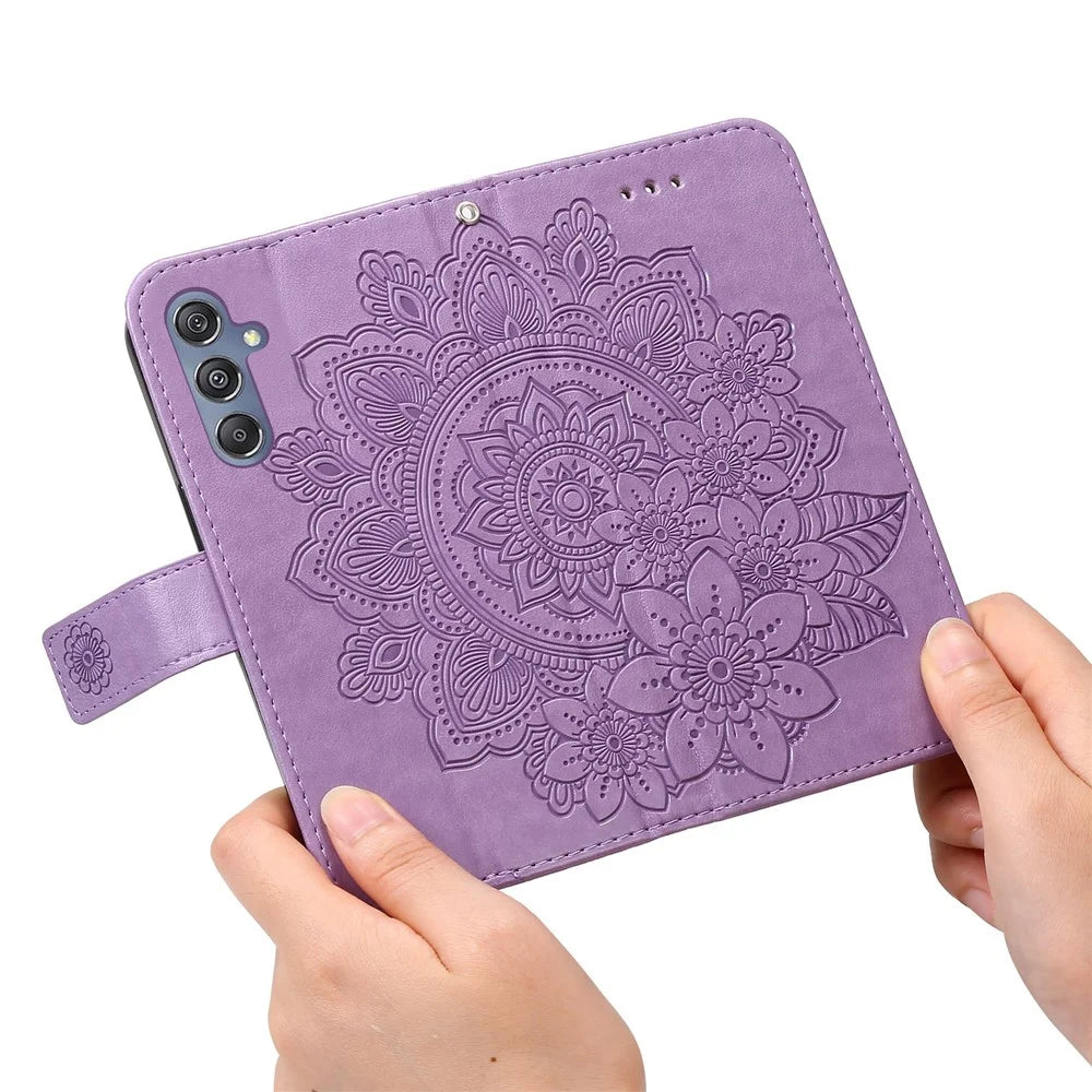 Stand Cover for Samsung Galaxy F34 5G / M34 5G Flower Imprint PU Leather Wallet Phone Case - Purple - 5