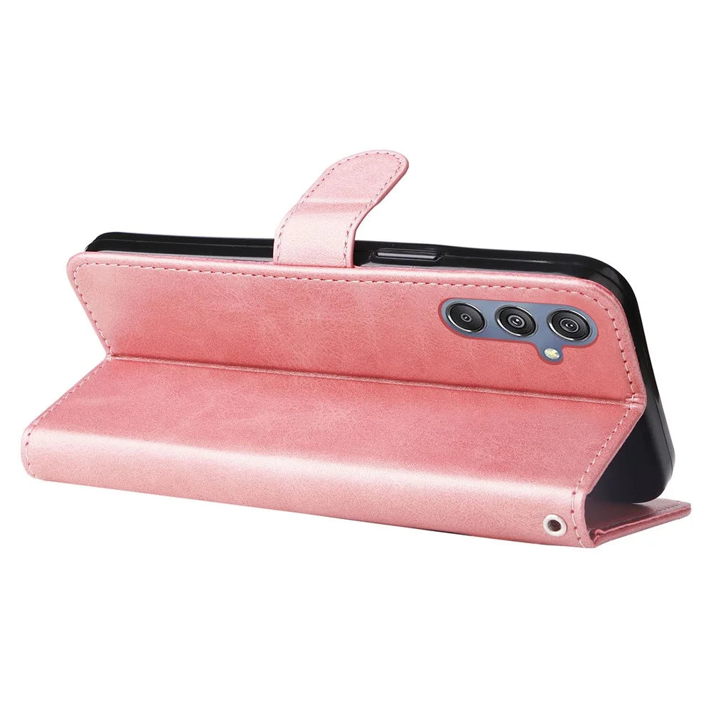 For Samsung Galaxy F34 5G / M34 5G Calf Texture Leather Phone Case Wallet Stand Cover with Zipper Pocket - Pink - 4