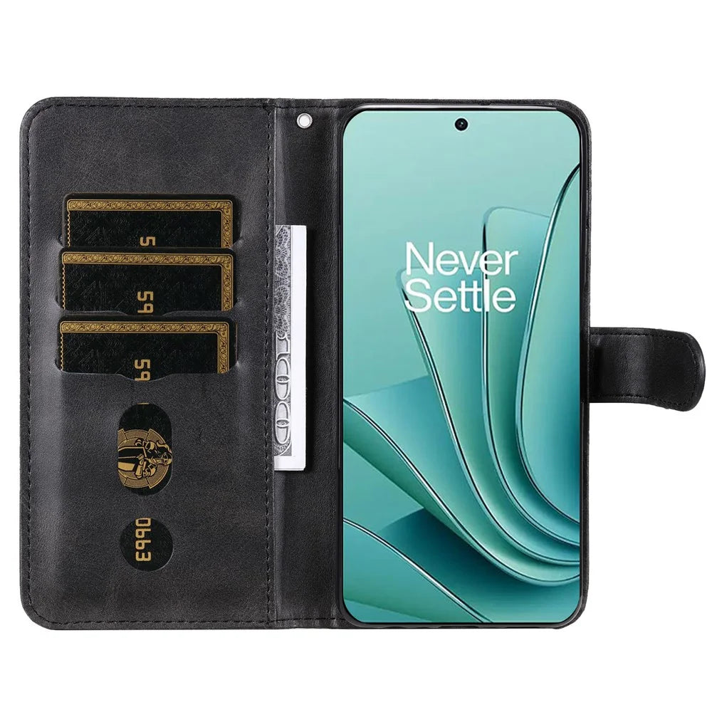 For OnePlus Nord 3 5G / Ace 2V Zipper Pocket Foldable Stand Wallet Case Calf Texture Cell Phone Cover - Black - 2