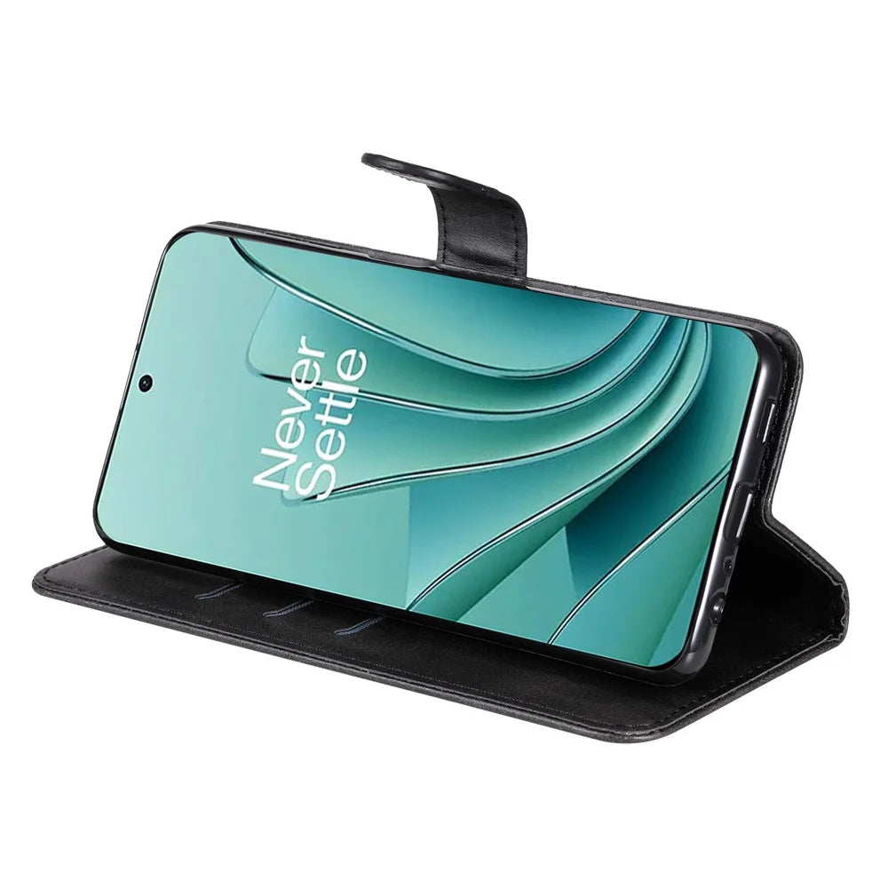 For OnePlus Nord 3 5G / Ace 2V Zipper Pocket Foldable Stand Wallet Case Calf Texture Cell Phone Cover - Black - 3