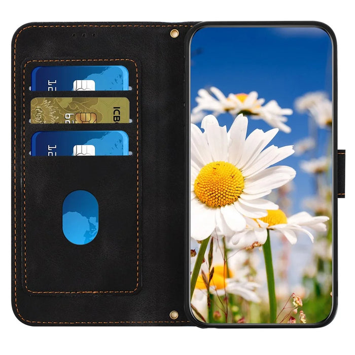 For Samsung Galaxy A13 4G / 5G Card Slots Phone Stand Case PU Leather Flower Pattern Printing Cover - Black - 3
