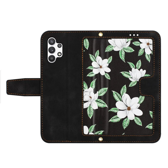 For Samsung Galaxy A13 4G / 5G Card Slots Phone Stand Case PU Leather Flower Pattern Printing Cover - Black - 5