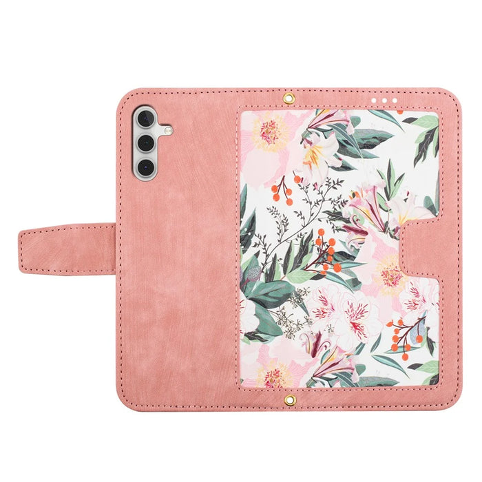 For Samsung Galaxy A14 4G / 5G Phone Case Flower Pattern Printing PU Leather Stand Cover with Card Holder - Pink - 5