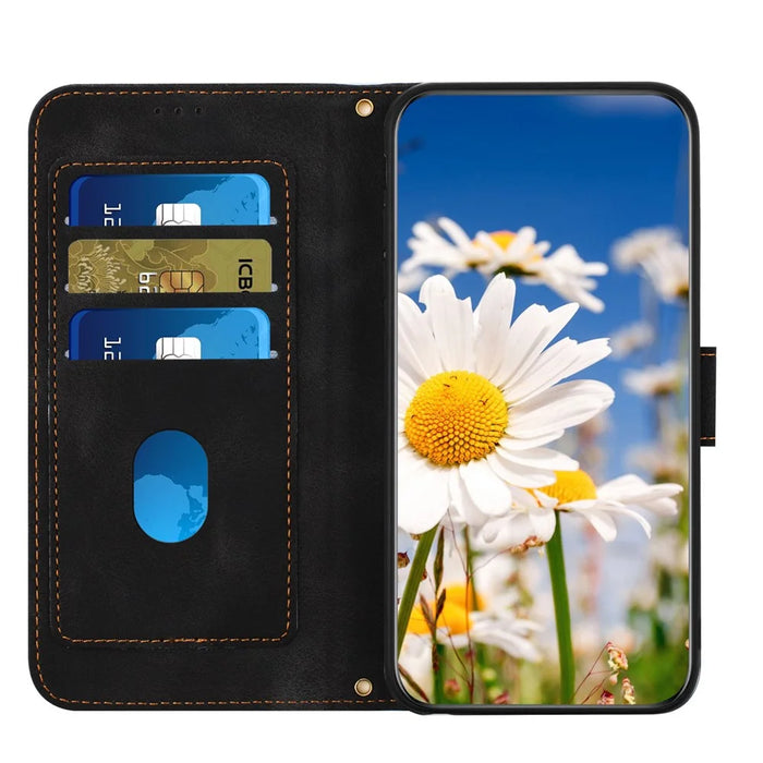 For Samsung Galaxy A34 5G Phone Case Flower Pattern Printing Stand Leather Cover with Card Slots - Black - 2