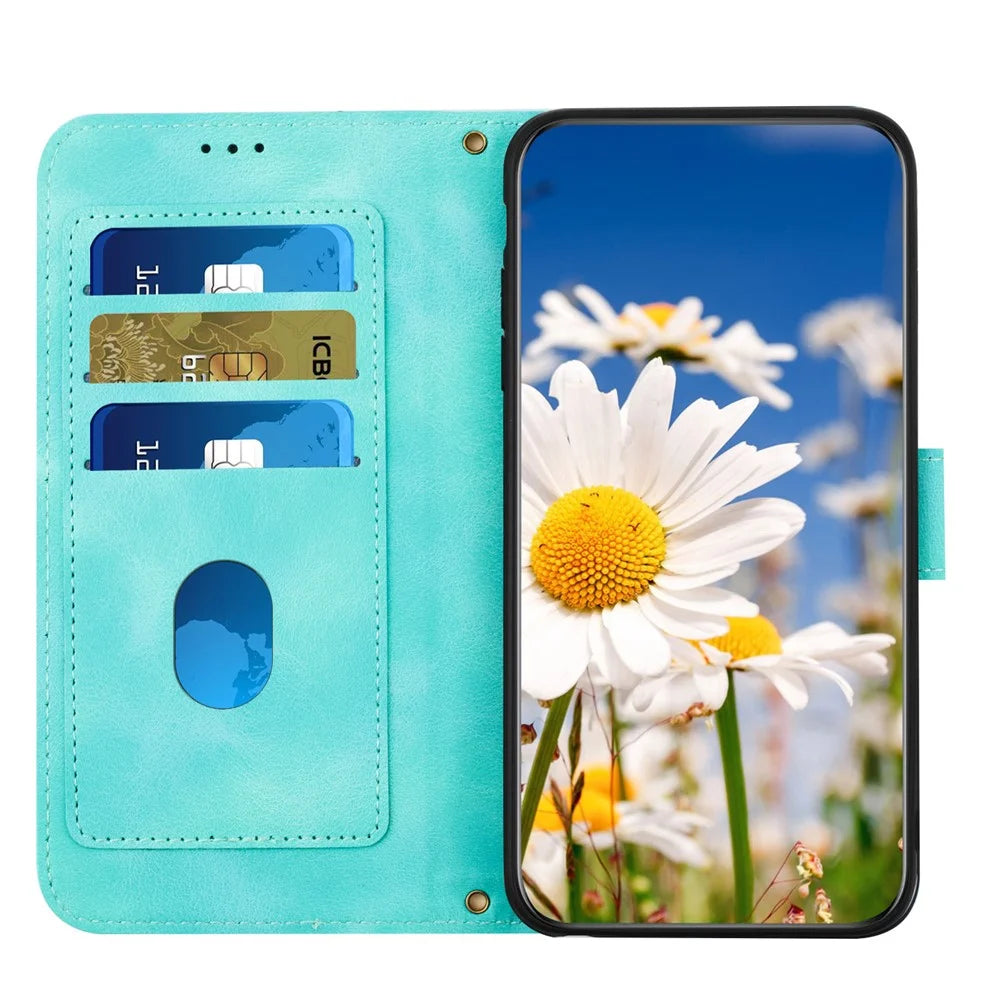 For Samsung Galaxy A53 5G Flower Pattern Printing Phone Stand Case Card Holder Leather Cover - Green - 2