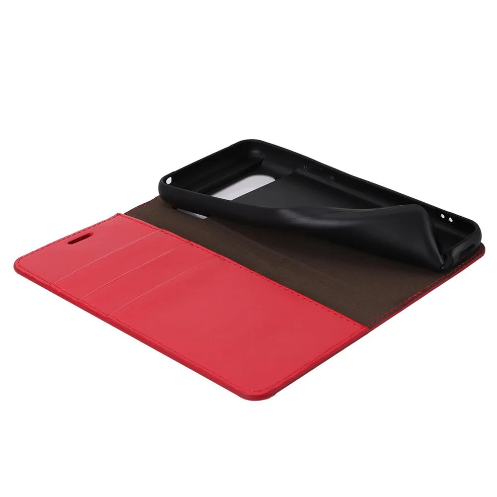 For Google Pixel 8 Flip Stand Wallet Crazy Horse Texture Cover Genuine Cow Leather Phone Case - Red - 5