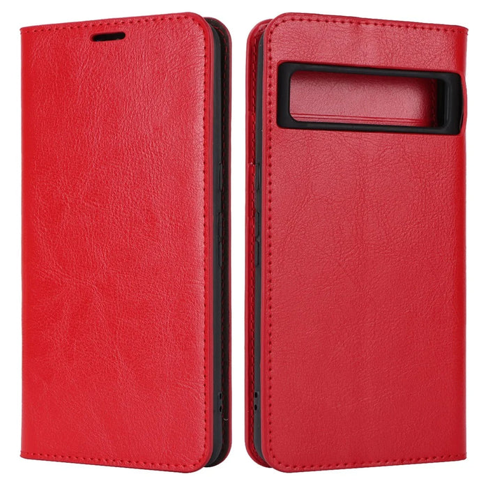Genuine Cow Leather Cover for Google Pixel 8 Pro Crazy Horse Texture Wallet Stand Phone Case - Red - 1