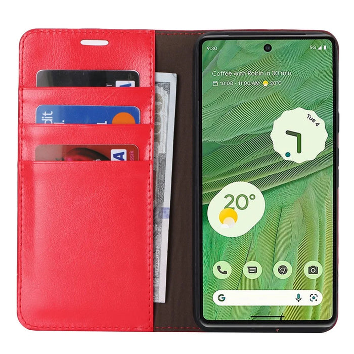Genuine Cow Leather Cover for Google Pixel 8 Pro Crazy Horse Texture Wallet Stand Phone Case - Red - 2