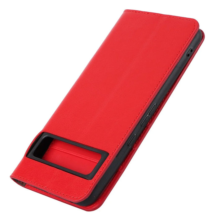 Genuine Cow Leather Cover for Google Pixel 8 Pro Crazy Horse Texture Wallet Stand Phone Case - Red - 7