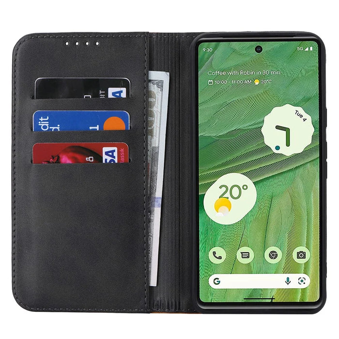 For Google Pixel 8 PU Leather Phone Case Bi-color Splicing Stand Wallet Cover - Black+Yellow - 2